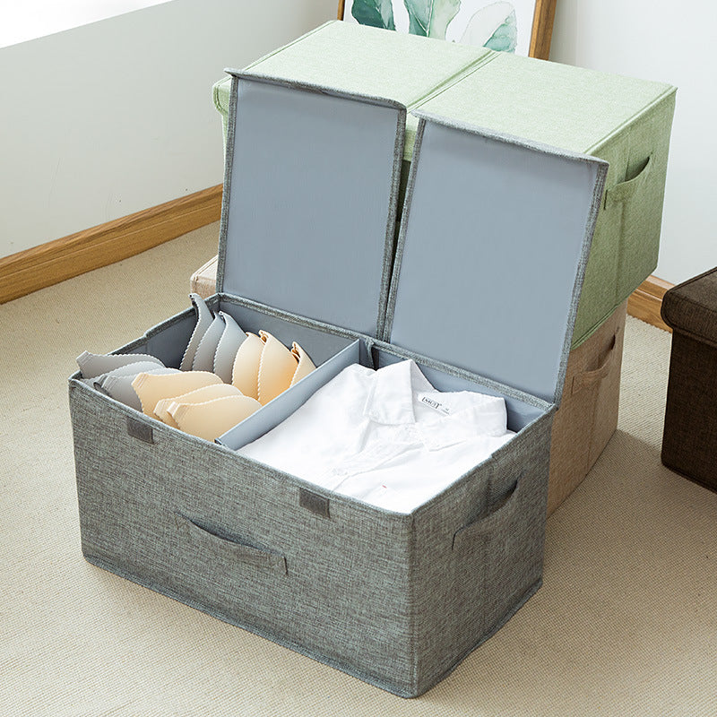 Boîte de rangement à double compartiment en coton et lin