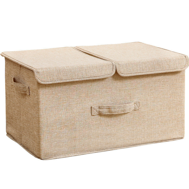Boîte de rangement à double compartiment en coton et lin