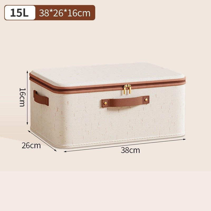 Boîte de rangement en coton et lin avec couvercle – Moyenne – 38 × 26 × 16 cm