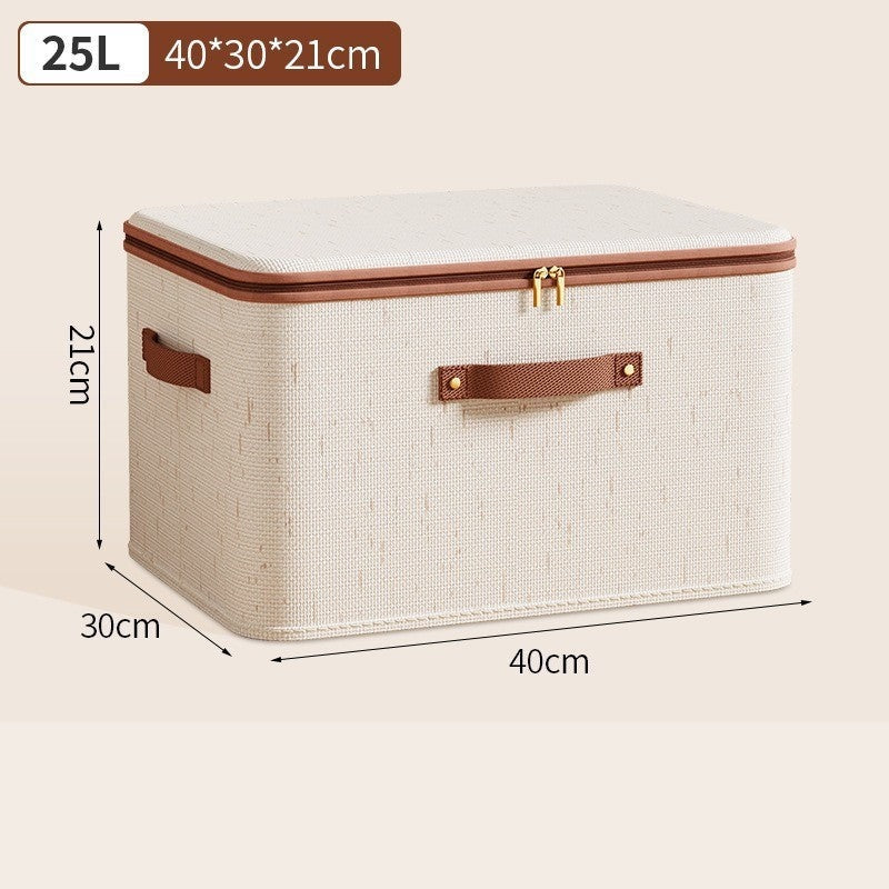 Boîte de rangement en coton et lin avec couvercle – Grande – 40 × 30 × 21 cm
