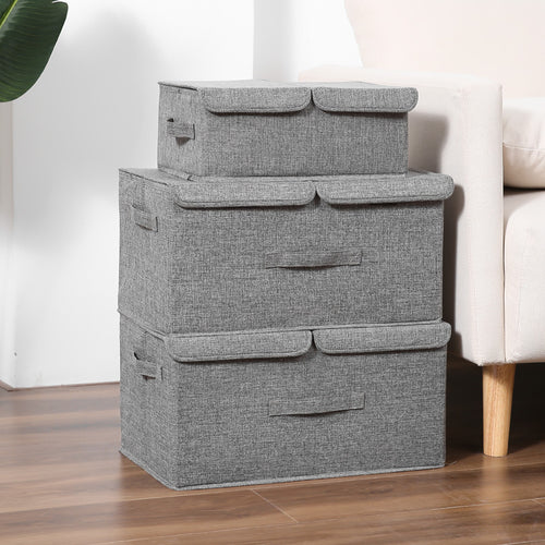 Boîte de rangement à double compartiment en coton et lin