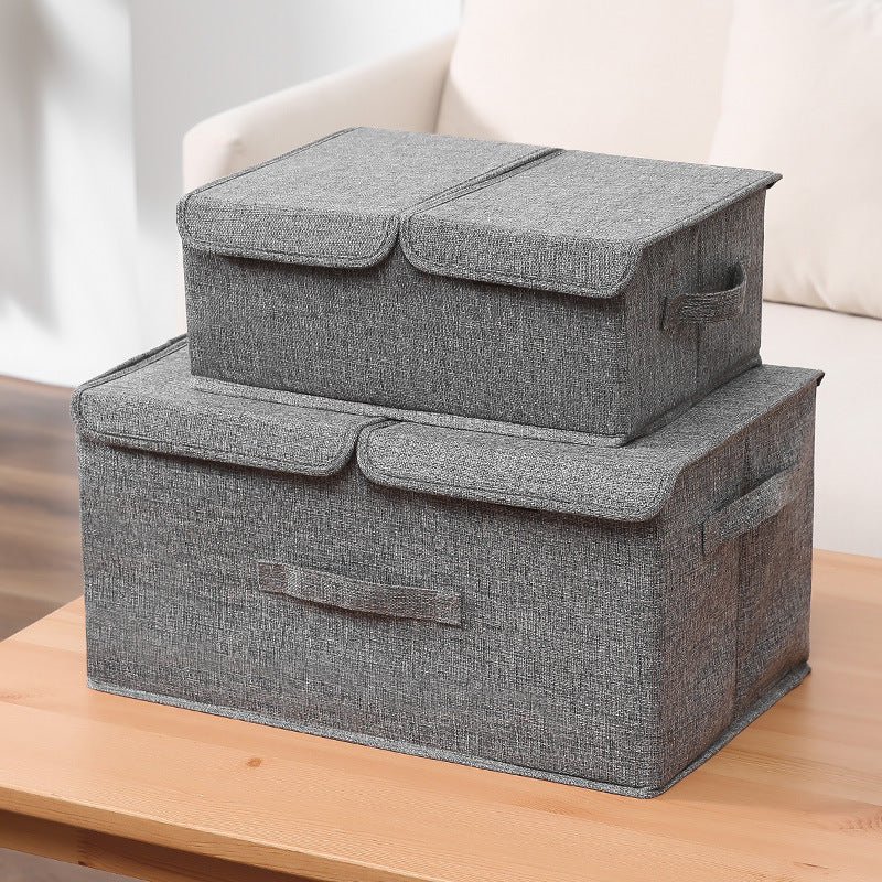 Boîte de rangement à double compartiment en coton et lin