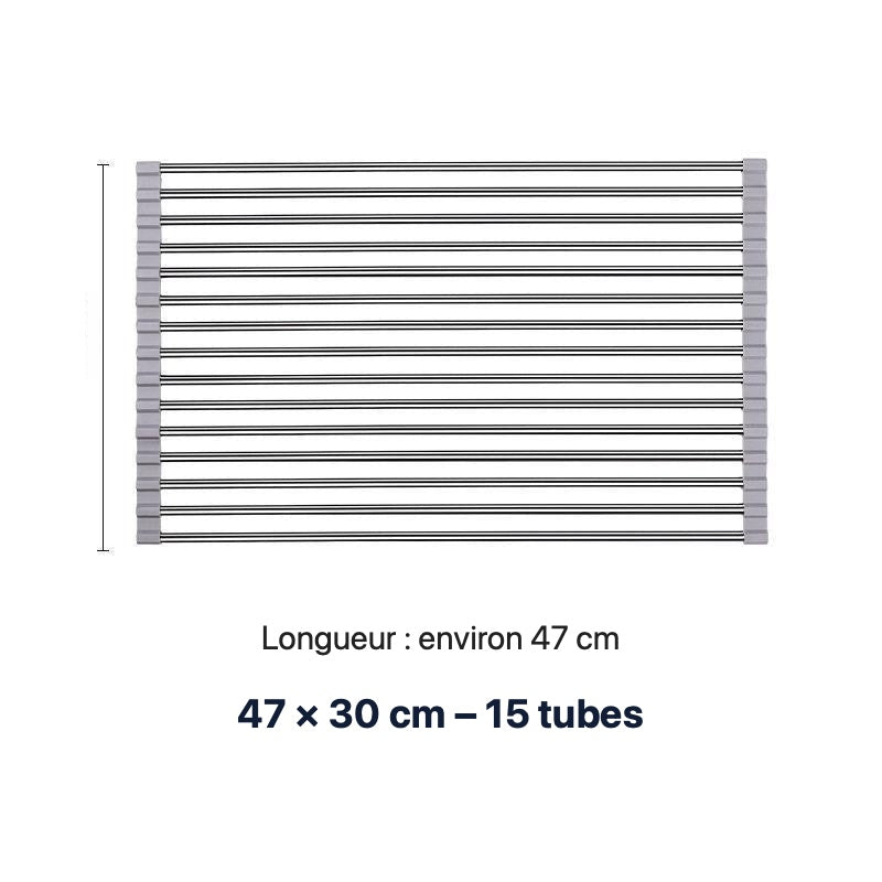 Égouttoir d'évier enroulable – 47 × 30 cm – 15 tubes