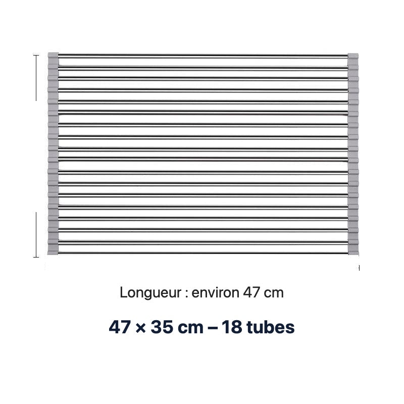 Égouttoir d'évier enroulable – 47 × 35 cm – 18 tubes