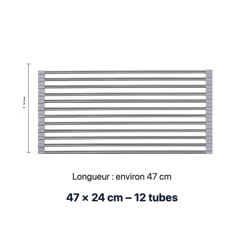 Égouttoir d'évier enroulable – 47 × 24 cm – 12 tubes