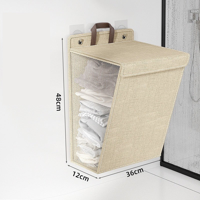Panier à linge suspendu pliable – Beige / 48 × 36 × 12 cm